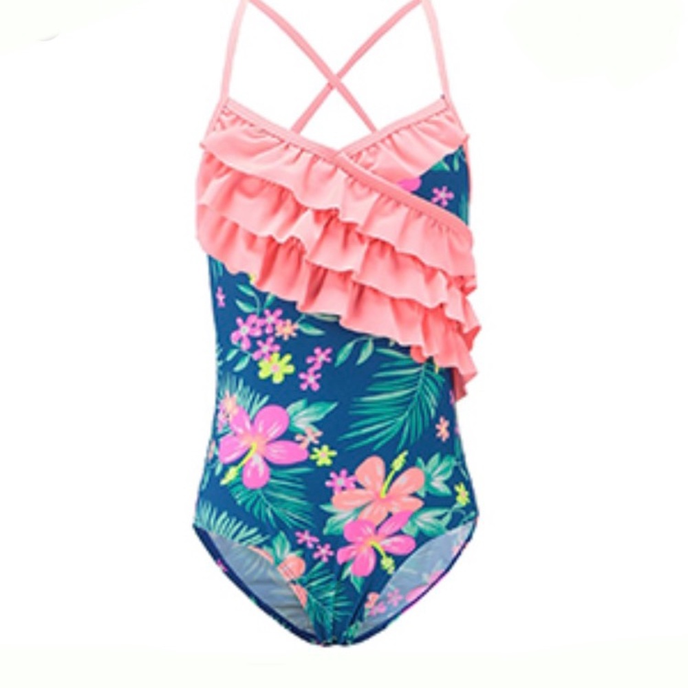 Girls one piece Hawaiian ruffle bathing suit